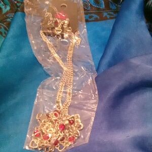 Gold-Tone Heart Pendant Necklace with Red Stones - Women Jewelry